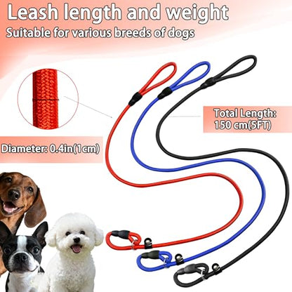 FOVRLZSE Upgraded Dog Slip Lead (3-Pack) Adjustable Nylon Lead for Dogs (Red/Black/Blue), Training Aid, Eco-Friendly Cotton Lining, Integrated Plastic Buckle, - color: Red, Black, Blue