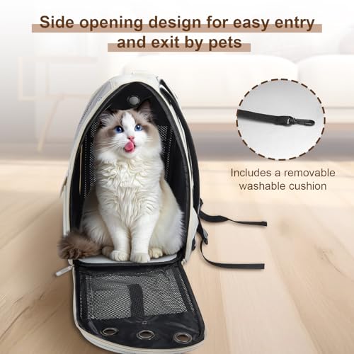 Airline Approved Cat Carrier Backpack - Ventilated Breathable Mesh for Small Dogs & Cats (15lbs), Soft Sided Dog Backpack for Hiking, Camping, Travel & Vet Visits with Padded Straps (White) - color: White