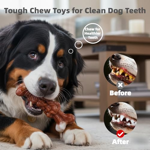 Dog Chew Toys for Large Medium Breeds, Dog Toys for Teeth Cleaning and Training, Toys for Aggressive Chewers, 3 Pack Bacon Flavored Tough Nylon Chew Bones to Keep Them Busy
