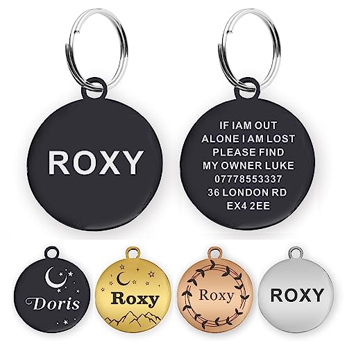 Personalized Dog & Cat Tags - Stainless Steel, Engraved on Both Sides (L Black) - color: Black, size: L