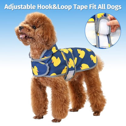 Dog Raincoat for Small Dogs Puppies Waterproof Jacket Hooded Rain Coats with Reflective Strips Leash Hole & Poncho Adjustable Fit (Duck,S) - color: Blue Duck, size: Small