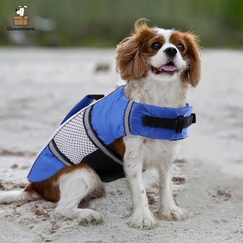 Dog Life Jacket Swimming Vest Lightweight High Reflective Pet Lifesaver with Lift Handle, Leash Ring Blue,XS - color: Blue, size: X-Small