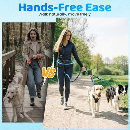 Hands Free Leash for 2 Large Dogs, No Tangle Waist Walking Bungee Leash, 6-8 FT Double Dog Leashes(50-150 lbs) - color: 2 Dog – Forest Glow