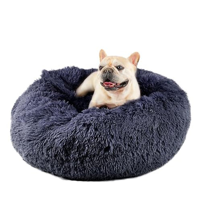 Himax Medium Dog Bed, Round Dogs Beds with Blanket Attached, Comfort Fluffy Calming Dog Bed Washable (20"/26"/35") Deep Grey - color: Grey, size: 26.0"L x 26.0"W x 9.0"Th