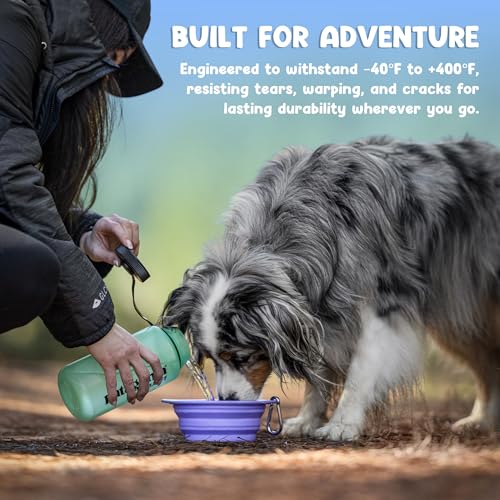 Collapsible Dog Bowl - 800ml/27 oz Portable Silicone Travel Water Bowl for Dogs with Carabiner | Foldable, Dishwasher Safe | Hiking, Camping Dog Essentials & Outdoor Pet Feeding - Purple - color: Purple
