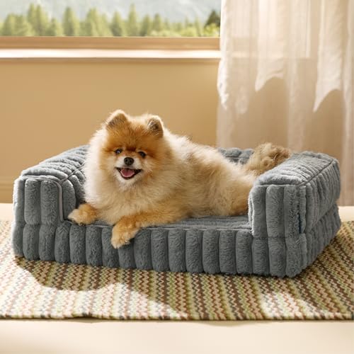 Bedsure ComfyFleece™ Orthopedic Dog Bed for Small Dogs, Waterproof Memory Foam Small Pet Beds with Sides, Non-Slip Bottom and Egg-Crate Foam Medium Dog Couch Sofa with Washable Corduroy Cover, Grey - color: Grey, size: 24.0"l X 18.0"w X 6"th