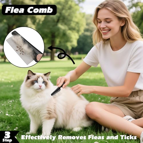 Professional 3PCS Self Cleaning Slicker Brush & Pet Grooming Rake & Flea Comb for Dogs,Cats and Horses | Double-Sided Dematting Comb & Skin Friendly Deshedding Grooming Tool (Cyan) - color: Cyan