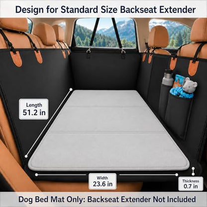 51.2"×23.6" Waterproof Dog Car Bed Mat for Backseat Extenders | Memory Foam Dog Mat, Waterproof Rubber Bottom Non-Slip Pet Cushion, Washable Coral Fleece Pad , Multi-Use for Sofa Bed Yoga