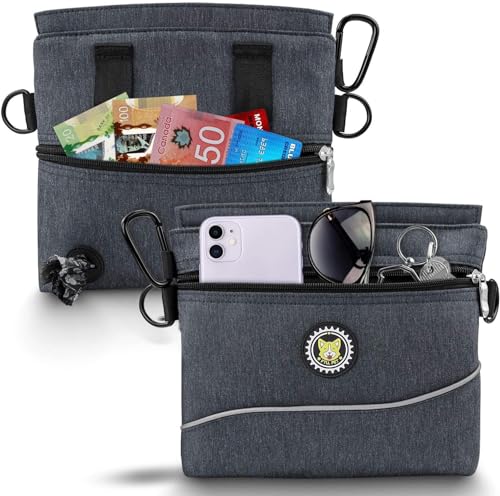 Viklluyr Dog Treat Pouch with Magnetic Closure, 2 Zip Pockets, Removable Inner Pocket, Padded Shoulder Strap, Perfect Food Bag for Agility Training - Including Carabiner - color: Black, size: L
