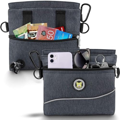 Viklluyr Dog Treat Pouch with Magnetic Closure, 2 Zip Pockets, Removable Inner Pocket, Padded Shoulder Strap, Perfect Food Bag for Agility Training - Including Carabiner - color: Black, size: L