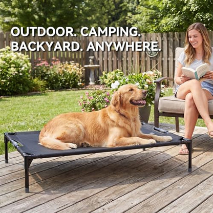 Petsfit Elevated Dog Bed for Large Dogs – Patented Anti-Sag Tension Bar, Cooling Raised Dog Cot for Outdoor/Camping/Indoor, Teslin Mesh, Non-Slip Frame, 42" - size: M-42"
