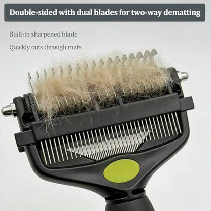 3-in-1 Pet Grooming Comb Dematting Tool - Double Sided Shedding, Dematting Undercoat Rake for Dogs and Cats, Grooming Brush with Stainless Steel Teeth, Detangler Comb for Matted Fur Removal
