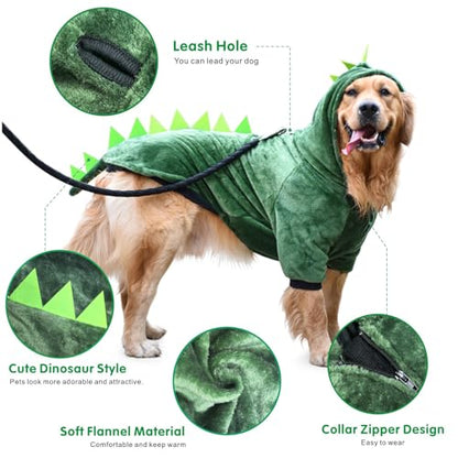 Idepet Large Dogs Halloween Dinosaur Costume Jacket Pet Dog Warm Fleece Winter Clothing Outfits Funny Apperal Golden Retriever Pitbull Clothes Hoodie (4XL) - size: 4XL