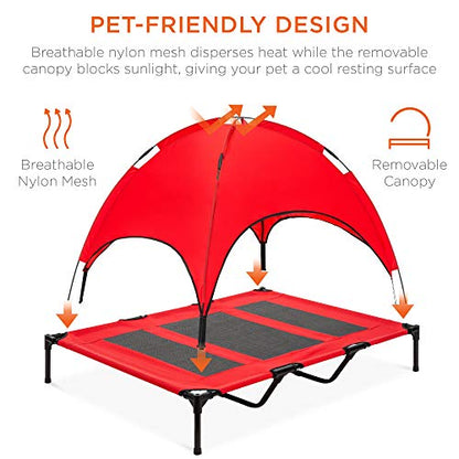Best Choice Products 48in Elevated Cooling Dog Bed, Outdoor Raised Mesh Pet Cot w/Removable Canopy Shade Tent, Carrying Bag, Breathable Fabric - Red - color: Red, size: 48in