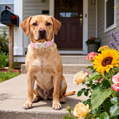 DOGWONG Flower Dog Collar-Daisy Flower Print Girl Dog Collar for Large Cute Dog Collars Spring Female Pet Gift Adjustable Heavy-Duty Soft Collar，XS - color: A: Pink Daisy, size: X-Small