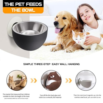 Elevated Cat Bowls - Elevated Pet Bowl Magnetic Dog Food Bowls, Cat Serve Ware | Black, White, Stainless Steel + PP Wall Mount Raised Puppy Food Bowl Dishwasher Safe for Pets Feeding - color: Black