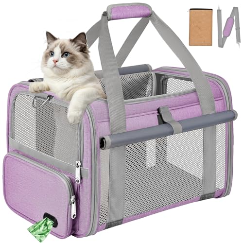 Soft Cat Carrier for Pets Up to 20 Lbs, Collapsible Cat Carrier Bag with Privacy Curtains, Airline Approved Small Pet Carrier for Small Medium Cats Dogs Puppy, Washable Soft Pet Travel Bag Dog Carrier - color: Purple