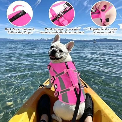 Dogcheer Harness-Style Dog Flotation Vest with Rescue Handle, Reflective Safety Dog Life Jacket, Adjustable Puppy Water Vest for Swimming, Boating, Pool & Beach - Pink, S - color: Pink, size: Small