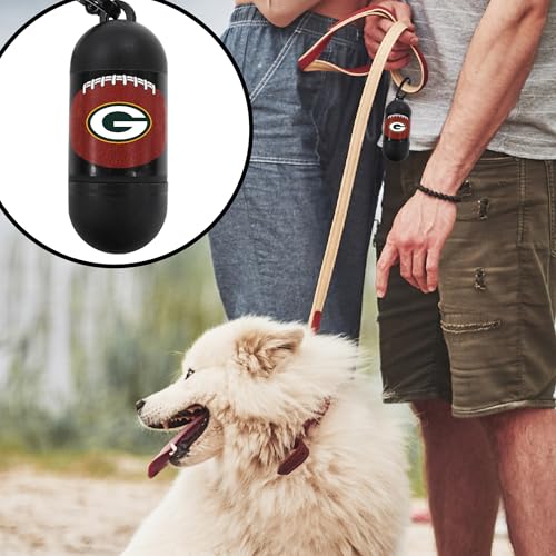 Pets First NFL GREEN BAY PACKERS PET LICENSED Poop Waste Bag Dispenser and D Ring for Leash with 1200 Premium Garbage Bags - color: Green Bay Packers, size: 80 Rolls = 1200 Bags - Best Value!