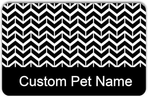 Personalized Dog & Cat Food Mat with Name Waterproof PU Pet Bowl Mat Non-Slip Rubber Bottom Easy Clean 3 Sizes (24"×16", 30"×20", 36"×24") Black Paw Prints (Fish Bone) - color: Wave