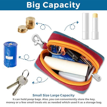 Dog Poop Bag Holder Zippered Pouch, Portable Dog Poop Bag Dispenser with 1 Metal Clip, Fashion Color Matching Canvas Waste Bag Holder for Leashes - Blue & Brown - color: 2 Pack-Blue & Brown