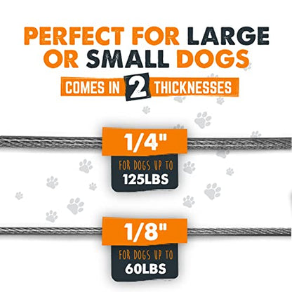 Mighty Paw Dog Tie Out Cable - Perfect for Large Or Small Dogs - Provides an Off-Leash Feel with Total Control - Strong Braided Steel Cable for Ultimate Durability - Weather Proof - Rust Protected