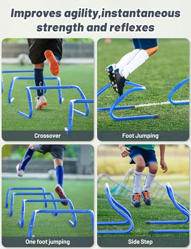 GHB Agility Hurdles Adjustable 8.3"&12.6" Speed Training Equipment Set | Foldable, Sturdy, Drill Guide &Carry Bag Included, For Amateur & Athletes, Soccer & Basketball - color: Blue 6 Pack