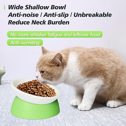 Elevated Cat Bowl, Adjustable Raised Slanted Food Bowl for Cats and Small Dogs, Wide Shallow PP Dish with TPR Non Slip Base, Whisker Friendly, 17 oz - color: Milky White, Light Green