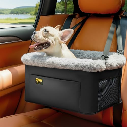 Conlun Dog Car Seat Booster for Small Pet Under 20lbs, Portable Travel Puppy Car Seat with Internal Steel Frame, Comfort Cushion & Storage Pockets, Adjustable Straps Fit Most Cars, Black - color: Black, size: 1 Pack-Small Dogs under 20lbs