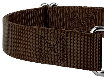 Country Brook Petz - Brown Martingale Heavyduty Nylon Dog Collar and Double Handle Leash (1 Inch, Extra Large) - color: Brown, size: Extra Large (Pack of 1)