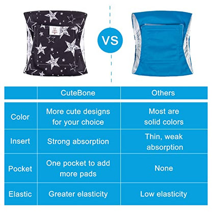CuteBone Dog Diapers Male 4 Pack Puppy Wraps Reusable Doggie Belly Bands for Male Dogs Small Medium Large - size: XS(9"-11")