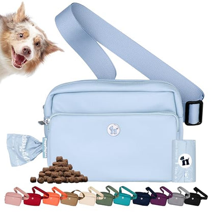 Puppington 3-in-1 Crossbody Dog Walking Bag & Treat Pouch with Matching Planet Safe Poop Bags & Built-In Dispenser - Dog Mom Gift for Puppy Training with Zippered Pockets (Ice Blue) - color: Ice Blue