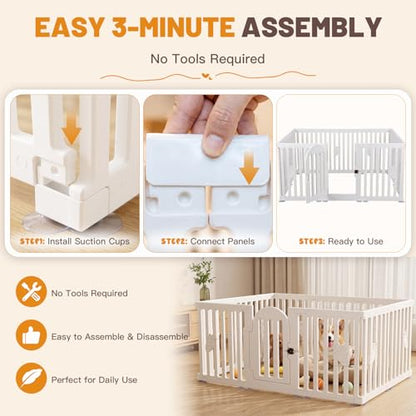 Dog Play Pen Indoors, 8-Panel Puppy Playpen with Door, 25.6" Tall Plastic Dog Fence for Dogs, Easy Assembly Pet Playpen for Puppies, Cats, Rabbits, Indoor Dog Pen Off White - size: Off White-8 Panels