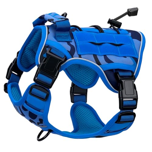 Heavy-Duty Tactical Dog Harness for Large Dogs, No Pull Adjustable Reflective Pet Vest with Molle System, K9 Military-Grade Control for Service Training, Outdoor & 10+ Breeds, Blue Camo, Small - color: Blue Camo, size: S: Neck: 14-18'', Chest: 20-24''