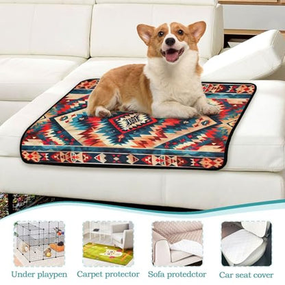Qilmy Aztec Pet Mat, Waterproof Reusable Dog Training Pad Anti-Slip Pet Creat Pad for Small Medium Large Dogs and Cats - size: Smallx3