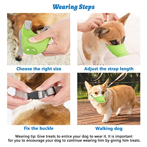 HOWWFALY Silicone Dog Muzzle, Soft Muzzle for Small Medium Dogs Poodle Corgi Dachshund，Pig Mouth Shape Breathable Dog Mouth Covers to Prevent Bite Chew and Call with Adjustable Strap (Green, Small) - size: Small