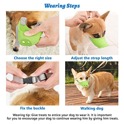 HOWWFALY Silicone Dog Muzzle, Soft Muzzle for Small Medium Dogs Poodle Corgi Dachshund，Pig Mouth Shape Breathable Dog Mouth Covers to Prevent Bite Chew and Call with Adjustable Strap(Green, Medium) - size: Medium