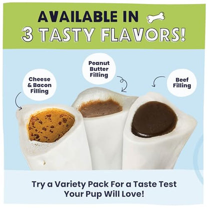 Pawstruck Large 5-6" Filled Dog Bones, Peanut Butter Flavor - Made in USA, Long Lasting Stuffed Femur for Aggressive Chewers, Dental Treat - Pack of 3, Packaging May Vary - size: 3 Pack