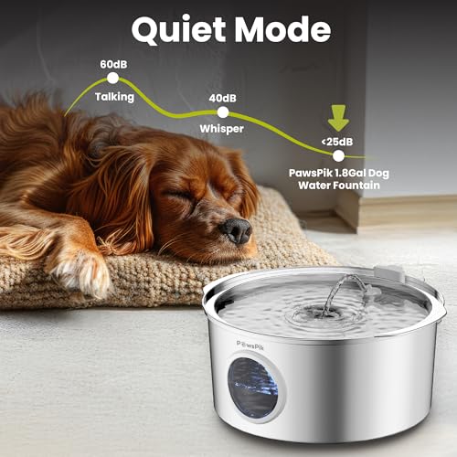 PawsPik Ultra-Quiet Stainless Steel Dog Water Fountain, 1.8-gal - color: Silver