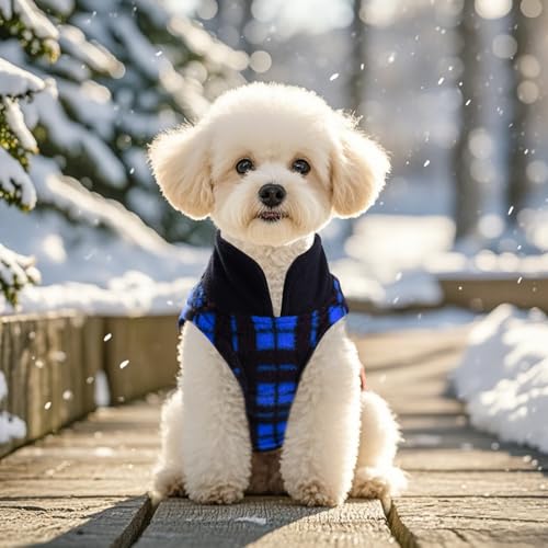 Rbenxia 1 PC Plaid Dog Sweaters with Leash Ring Soft Fleece Vest Dogs Pullover Warm Jacket Pet Dogs Clothes Winter Dog Outfits for Small Puppy Cat Pets (Blue and Black, Large) - color: Blue and Black, size: Large
