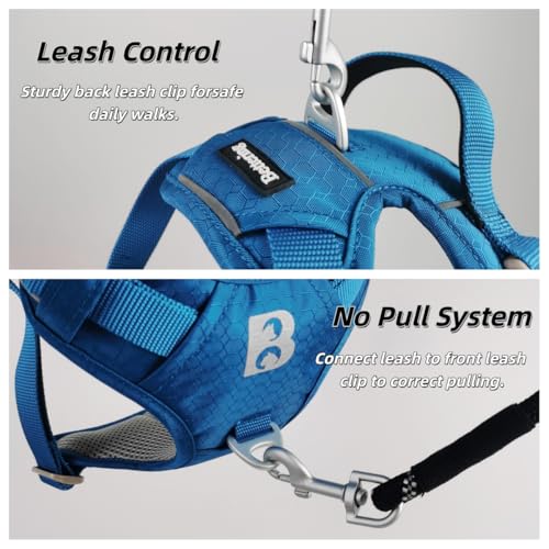 No Pull Front Clip Dog Harness, Heavy Duty 360° Reflective Dog Vest with Dual Zinc Alloy D-Rings, Soft Padded Harness with Control Handle for Small Medium Large Dogs (Blue, XL) - color: Blue, size: XL