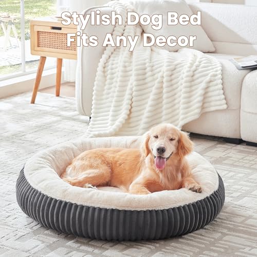 36 inches Donut Dog Bed for Large Dogs - Calming Round Pet Bed with Removable Cover,Washable Milk Plush Faux Fur, Fits Pets up to 80 lbs(Charcoal,Large) - color: Charcoal, size: 36.0"L x 36.0"W x 8.0"Th