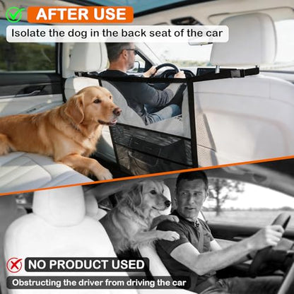 Dog Car Barrier Net Divider with 2 Large Storage Pockets | Easy to Install, Universal for Car, SUV, Truck
