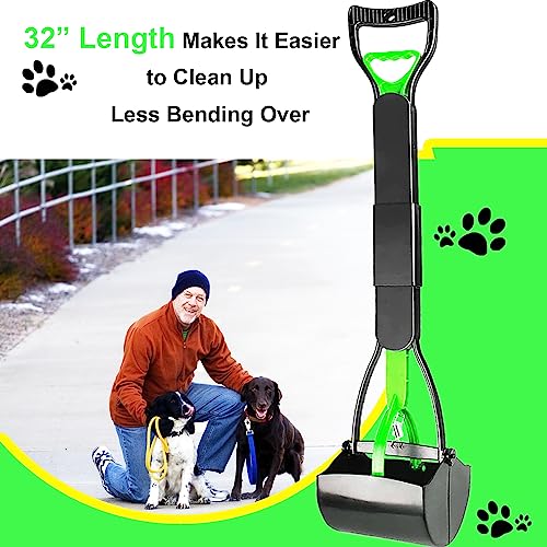 ienjoyed Pooper Scooper, Large Pooper Scooper for Dogs Heavy Duty, Dog Pooper Scooper with Long Handle & High Strength Durable Spring, Foldable Dog Poop Pick Up (32-inch) (32-inch(Green)) - size: 32-inch(Green)