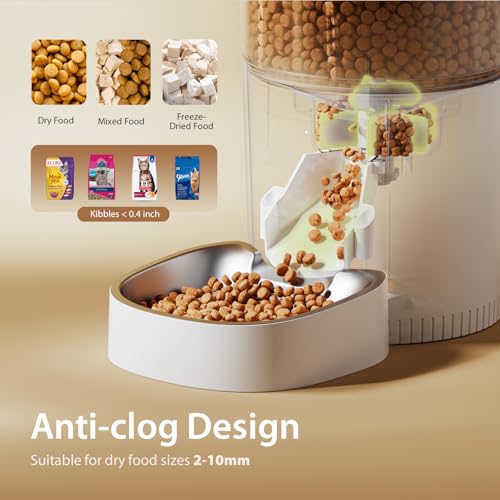 IMIPAW Automatic Cat Feeder, 3L Timed Pet Dry Food Dispenser with Clog-Free Design, Auto Feeder for Cats, 1-6 Meals Per Day, Desiccant Bags, with Stainless Steel - color: White Black, size: 3l