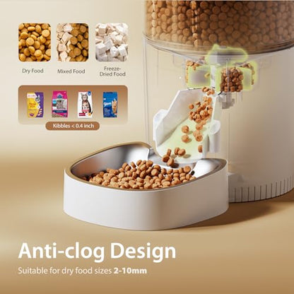 IMIPAW Automatic Cat Feeder, 3L Timed Pet Dry Food Dispenser with Clog-Free Design, Auto Feeder for Cats, 1-6 Meals Per Day, Desiccant Bags, with Stainless Steel - color: White Black, size: 3l
