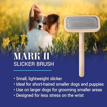 Chris Christensen Mark II Slicker Brush for Dogs, 12mm Pins, Groom Like a Pro, Handcrafted Lightweight Beechwood Ergonomic Handle, Stainless Steel Pins, A5II Small. Made in Germany. - size: Mark II Small