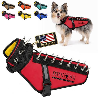 CoyoteVest Dog Harness | Stab-Resistant Protective Vest | Coyote Vest for Dogs | Defends Against Coyotes, Dogs, Birds of Prey | Reflective Safety, Made in USA (X-Small, Red) - color: Red, size: X-Small