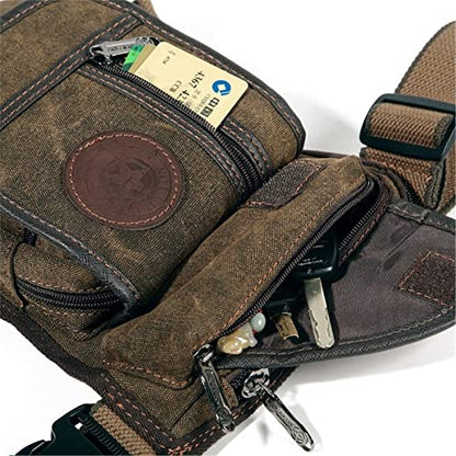 Canvas Drop Leg Bag Outdoor Waist Pack for Men Women Tactical Military Motorcycle Bike Cycling Multi-Pocket Waist Fanny Pouch Travel Hiking Climbing Thigh Bag Pocket - color: Brown