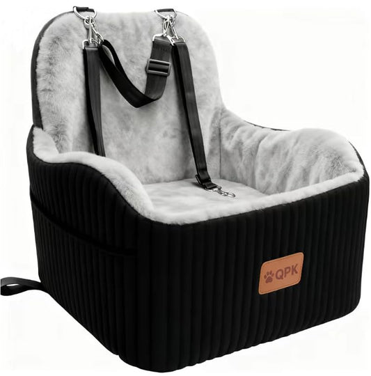 Dog Booster Car Seat for Small Medium Dogs Up to 35 lbs, 6" Elevated Plush Faux Fur Dog Car Seat with Dual Safety Leash, Anti-Tip Non-Slip, Fits Front Back Seat of SUVs Trucks Sedans, Washable Cover